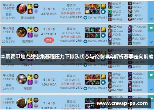 本周德甲焦点战密集赛程压力下球队状态与轮换博弈解析赛季走向前瞻 本周德甲焦点战密集赛程压力下球队状态与轮换博弈解析赛季走向前瞻